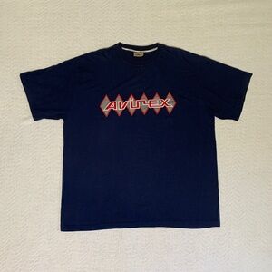 Vintage Avirex Tee Shirt Mens Navy White Spell Out Patch Logo‎ Y2K Grunge 90s